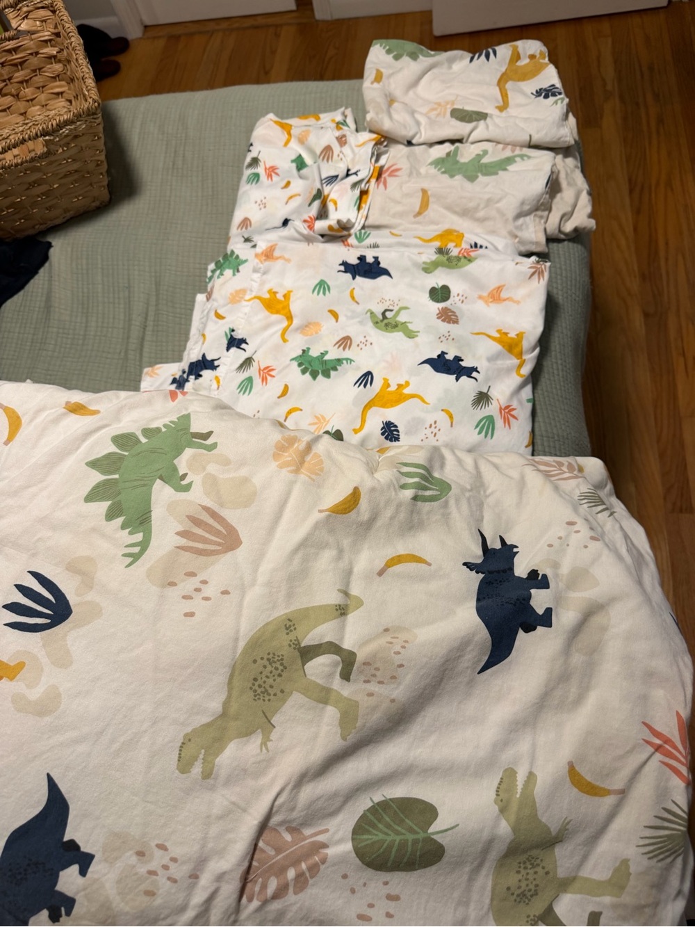 Kids Dinosaur twin comforter set - White with Multicolor Dino Print